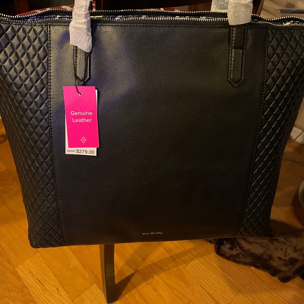 Vera Bradley black leather tote, NWT